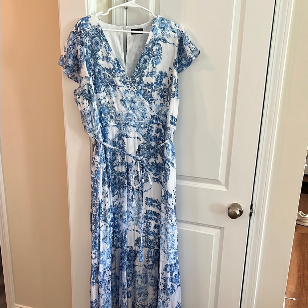 Lane Bryant Blue and White V-Neck Maxi Dress